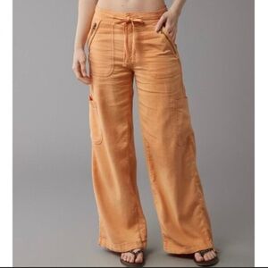 NWT American Eagle ($74.95) Dreamy Drape Stretch HR BWL Linen Blnd Orange Cargo